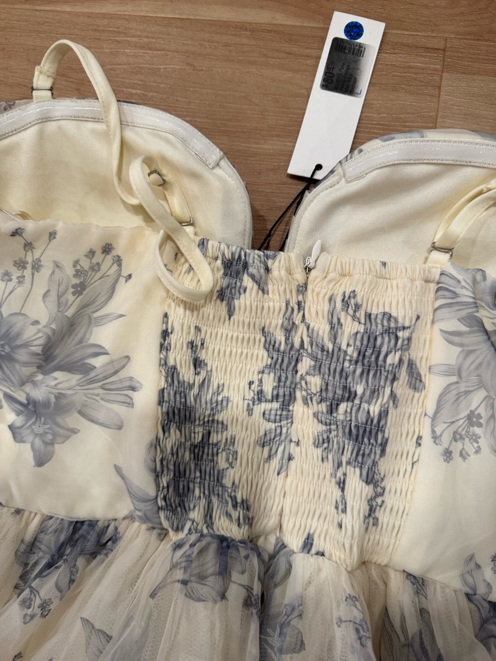 NWT Mable Sweatheart Neck Tulle Ivory and Blue Floral Maxi Dress Medium - Picture 6 of 6